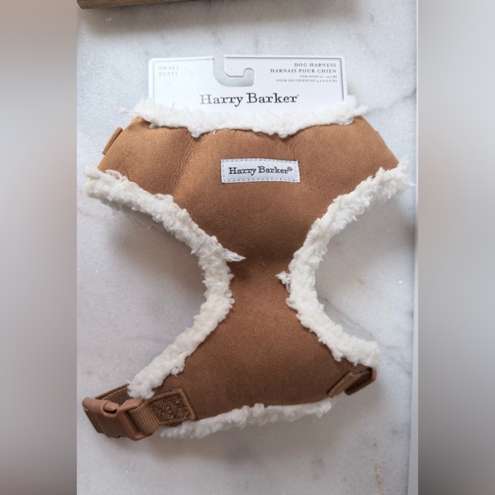 Harry Barker Brown Dog Harness with White Trim small